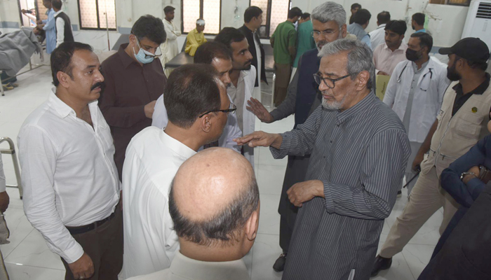 Caretaker Sindh Chief Minister Justice (retd) Maqbool Baqar speaks during his visit to Emergency of Civil Hospital Khairpur on October 25, 2023. — Facebook/Sindh Chief Minister House