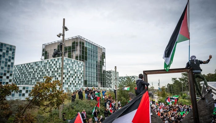 Protesters demonstrated in front of the International Criminal Court in The Hague last week in solidarity with Palestinians in Gaza. — AFP