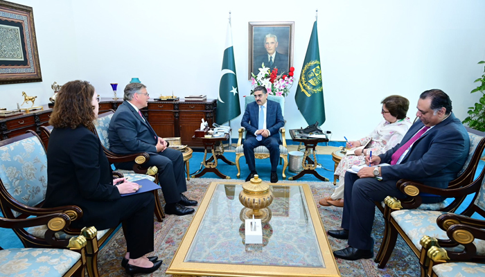 US Ambassador to Pakistan David Blome (L) while meeting with the Caretaker Prime Minister Anwaar-ul-Haq Kakar in Islamabad on October 26, 2023. — X/@GovtofPakistan