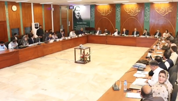 Planning Commission officials chairing a meeting in this screengrab taken from a video released on September 8, 2023. — X/@PlanComPakistan