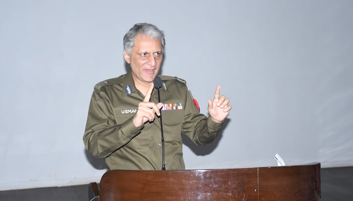 Punjab IG Dr Usman Anwar speaking during a ceremony in this photograph released on September 15, 2023. — Facebook/Punjab Police Pakistan