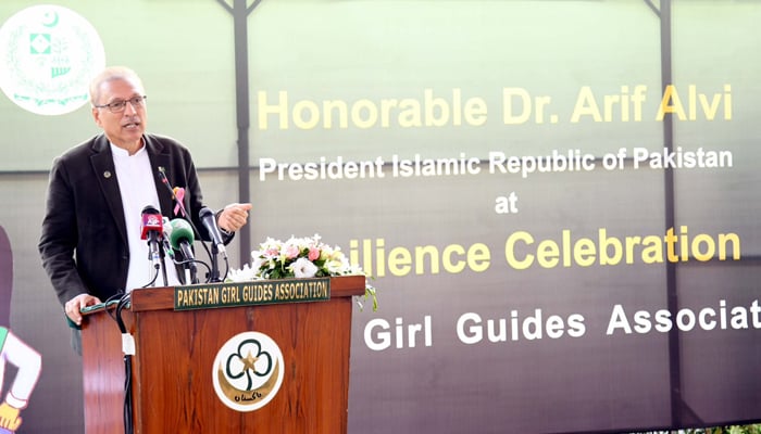 President Dr Arif Alvi speaks during a ceremony in Islamabad in this picture released on October 25, 2023. — X/@PresOfPakistan