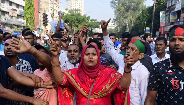 Bangladesh Nationalist Party (BNP) supporters rally in Dhaka, demanding that Prime Minister Sheikh Hasina step down to allow a free and fair election under a neutral government on October 28, 2023. — AFP