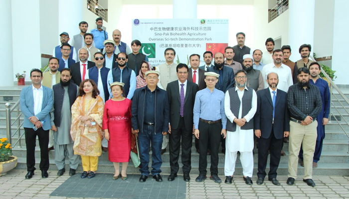 A Chinese delegation alongside officials of the University of the Haripur while posing for a picture during an inauguration ceremony of Sino-Pak Bio health Agri­culture Overseas Sci-tech Dem­on­stration Park in this picture released on October 30, 2023. — Facebook/The University of Haripur