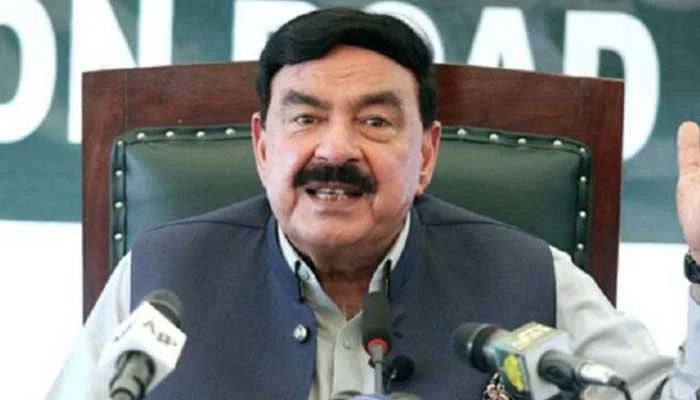 Former interior minister Sheikh Rashid is speaking to the media in this undated image. — APP/Flie