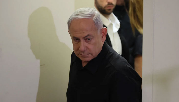 Israeli Prime Minister Benjamin Netanyahu attends a press conference in Tel Aviv, Israel, on October 28, 2023. — AFP