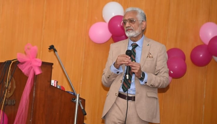 The caretaker provincial health minister Prof Dr Javed Akram can be seen standing during a a public ceremony in Lahore in this image released on October 31, 2023. — Facebook/Javed Akram