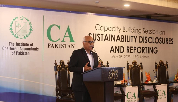 Dr Muhammad Amjad Saqib, the chairperson of the Benazir Income Support Programme speaks during an event in this image released on May 21, 2023. — Facebook/Dr. Muhammad Amjad Saqib