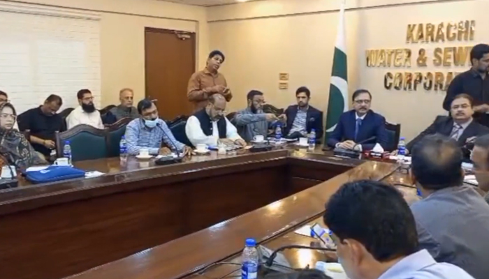 This still taken from a video released on November 6, 2023, shows a high-level meeting of KWSC and WHO officials at the KWSC Secretariat Karsaz. — Facebook/Karachi Water & Sewerage corporation