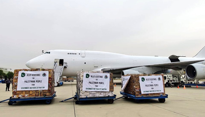 Relief goods are seen packed at the Islamabad airport in this picture on November 7, 2023. — Facebook/National Disaster Management Authority Pakistan