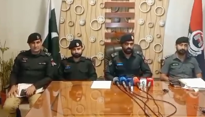 Police officials during a press conference after arresting three major gangs of snatchers on November 8, 2023, in his still. — Facebook/Capital City Police Peshawar