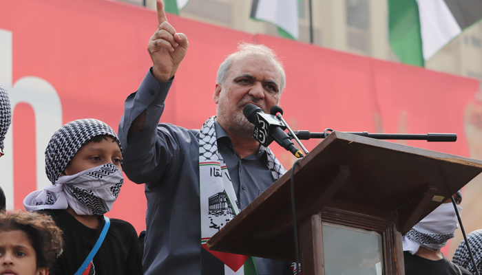 JI Karachi Emir Hafiz Naeemur Rehman speaks during a childrens rally in Karachi on November 8, 2023. — Facebook/Jamaat e Islami Karachi