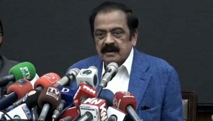 PMLN Punjab President Rana Sanaullah addresses a press conference in Lahore on Nov 11, 2023. —Facebook/PresPMLNPunjab