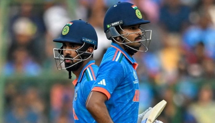 Indias KL Rahul (L) and Shreyas Iyer run between the wickets during their 2023 ICC Mens Cricket World Cup match against the Netherlands at the M Chinnaswamy Stadium in Bengaluru. — AFP