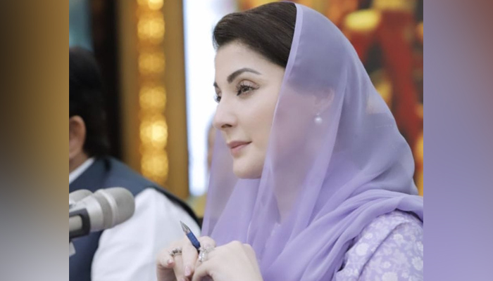 Chief Organiser Pakistan Muslim League Nawaz (PMLN) Maryam Nawaz Sharif during a party meeting in this image on October 13, 2023. — Facebook/Maryam Nawaz Sharif