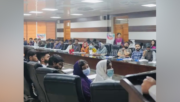 Participants sit during a six-day training for minority students in Peshawar in this image released on November 7, 2023. — Facebook/Department of Management Sciences, Islamia College Peshawar Pakistan