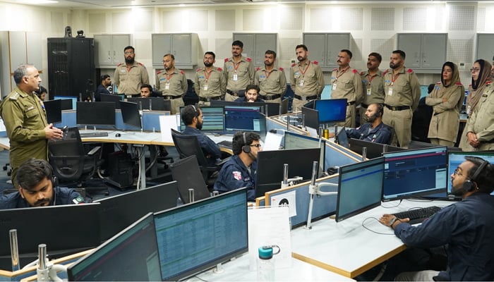 A delegation of under-training at National Highway & Motorway Police College, Sheikhupura during their visit to the Punjab Safe Cities Authority in Lahore on November 15, 2023. — Facebook/Punjab Safe Cities Authority