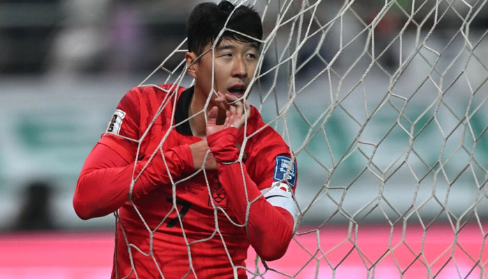Son Heung-min reacts after a missed chance against Singapore. — AFP