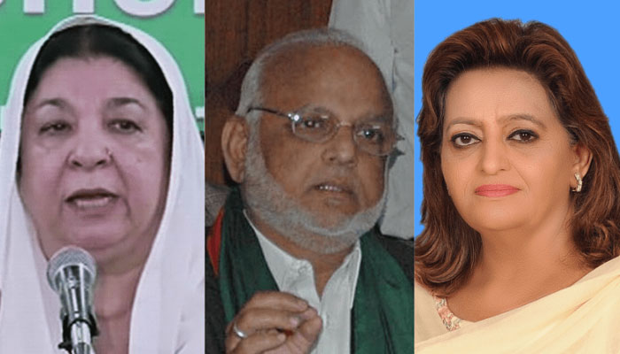 The image collage shows PTI leaders Yasmin Rashid (L), Senator Ejaz Chaudhry (C) and ex-MPA Rubina Jamil. — File photos/ NA website
