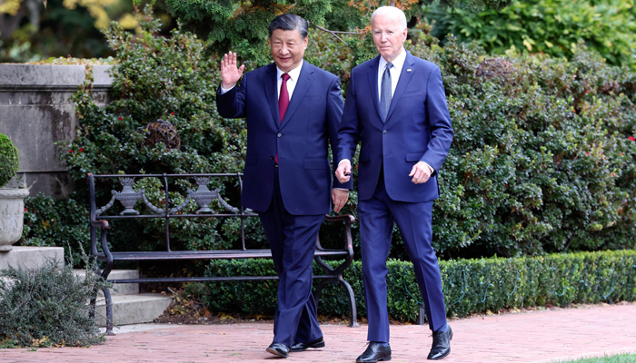 Chinese President Xi Jinping gestures as he talks with US President Joe Biden on the sidelines of the sidelines of the APEC summit in San Francisco on November 16, 2023. — X/@SpokespersonCHN