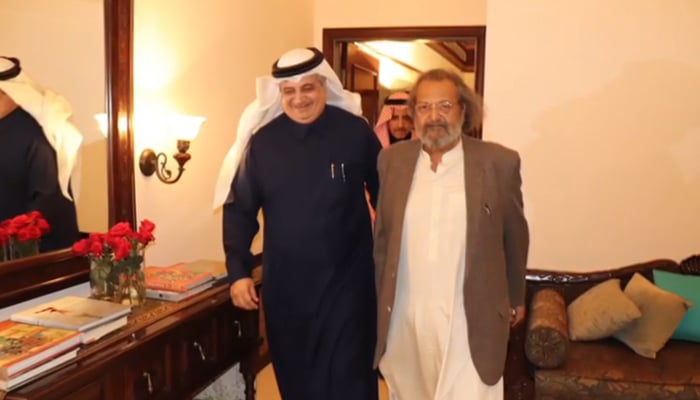 Interim Minister Madad Ali Sindhi (R) walks as he meets with the Saudi delegation in Islamabad on November 22, 2023, in this screengrab. — Facebook/Ministry of Federal Education and Professional Training Pakistan