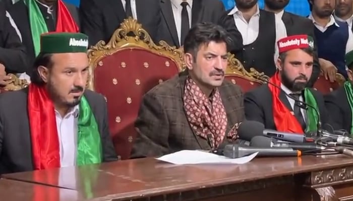 PTI senior leader and Imran Khan’s lawyer Sher Afzal Khan Marwat speaks to the press in this still on November 22, 2023. — X/@sherafzalmarwat