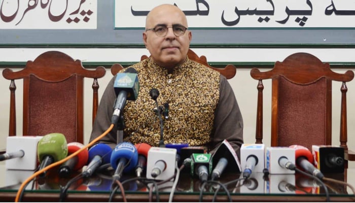 Balochistan Caretaker Minister for Information Jan Achakzai during a press conference on November 22, 2023. — Facebook/Directorate of Public Relations Balochistan