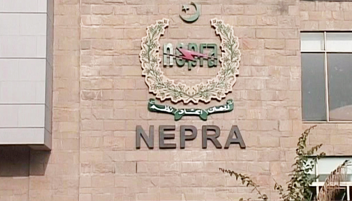 The National Electric Power Regulatory Authority (Nepra) sign can be seen on a building. — APP/File