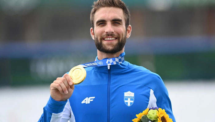 Stefanos Ntouskos became Greeces first Olympic rowing gold medallist when he won the single sculls in Tokyo. — AFP File
