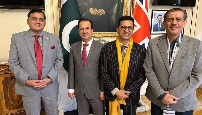 (From left) Pakistan High Commissioner to the UK Dr Mohammad Faisal, federal caretaker health Minister Dr Jan Mahmood and Pakistani-American businessman Ansir Junaid can be seen in this image. — Provided by the author