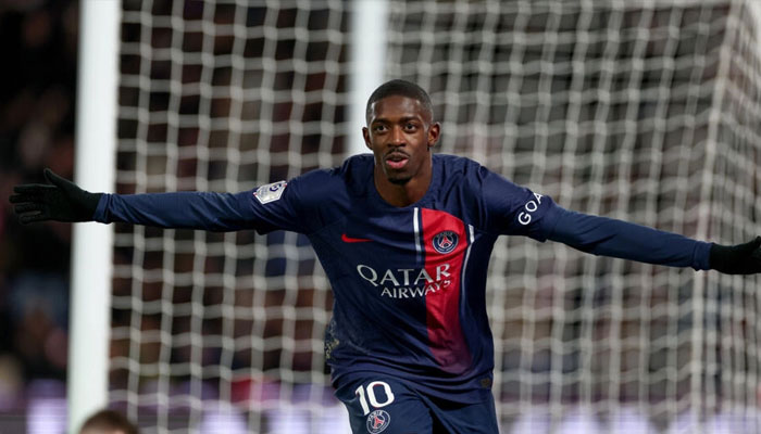 Ousmane Dembele celebrates after scoring his goal in PSGs 5-2 win over Monaco in Ligue 1 on Friday. —AFP File