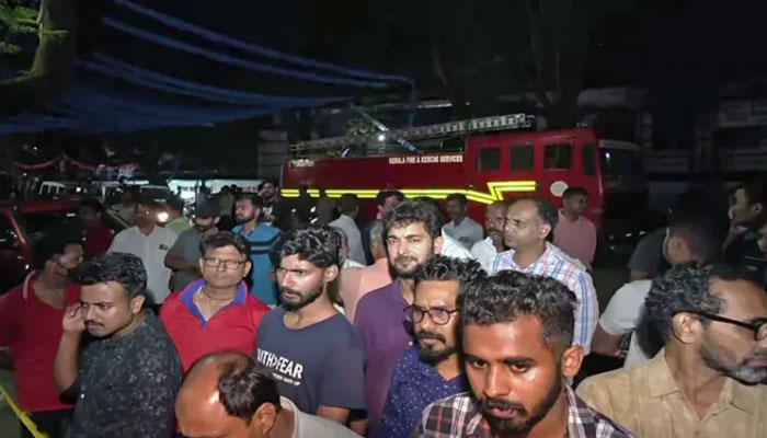 People can be seen at the site where four people were killed in a stampede at CUSCAT University, Kochi,Kerala on Nov 25, 2023. —Organiser