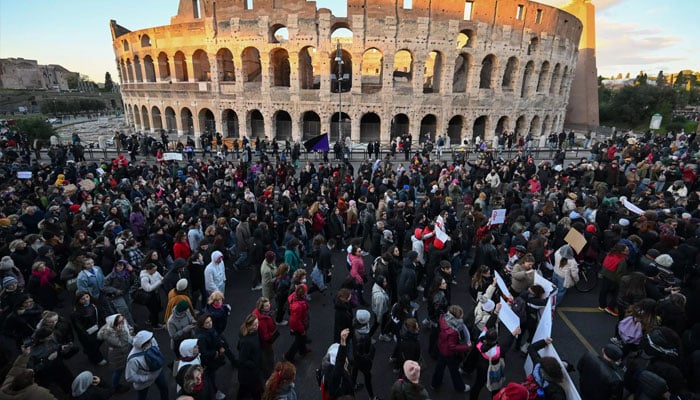 Thousands of people attended a demonstration in Rome. —AFP File