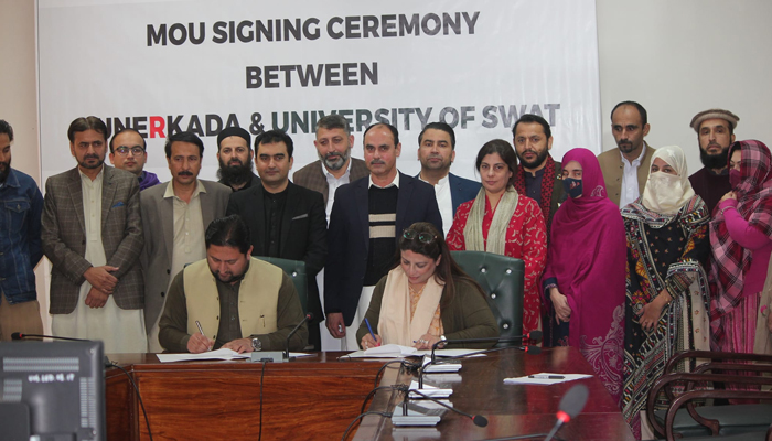 Officials from the University of Swat and Hunarkada College of Visual and & Performing Arts during an MoU signing ceremony to promote education and arts on November 26, 2023. — Facebook/University of Swat