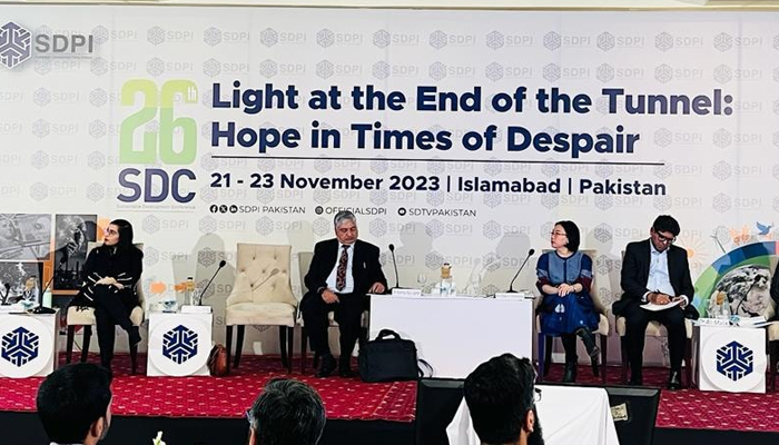 Panellists sit on the stage during a session The Untapped Potential of Waste to Resource at the Sustainable Development Policy Institute’s 26th annual Sustainable Development Conference on November 23, 2023. — Facebook/Institute of Urbanism