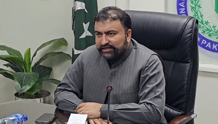 This still shows Caretaker Interior Minister Sarfraz Bugti speaking during a meeting on November 24, 2023. — X/@MOIofficialGoP