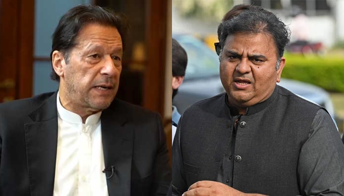 Pakistan Tehreek-e-Insaf (PTI) Chairman Imran Khan (left) and Fawad Chaudhry. — VOA/AFP