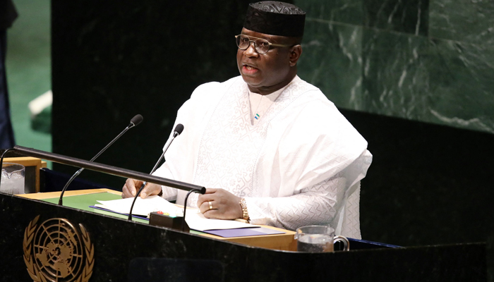 Sierra Leonean President Julius Maada Bio addresses the 78th United Nations General Assembly at UN headquarters in New York City on September 20, 2023. — AFP