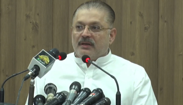 Former Sindh information minister Sharjeel Inam Memon speaks during a press conference in this still on December 3, 2023. — Facebook/Pakistan Peoples Party - PPP