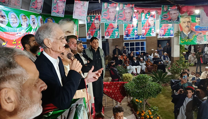 Pakistan Tehreek-e-Insaf-Parliamentarians (PTIP) Chairman and former defence minister Pervez Khattak addresses a gathering of party workers on December 3, 2023. — Facebook/PTI-P