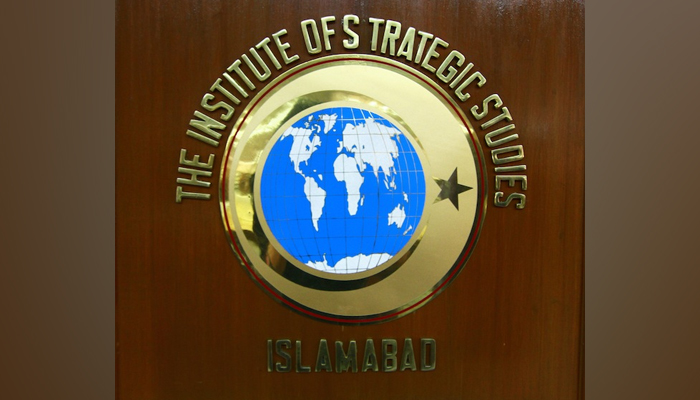 This image shows a wall showing the logo of the Institute of Strategic Studies Islamabad. — Facebook/Institute of Strategic Studies Islamabad