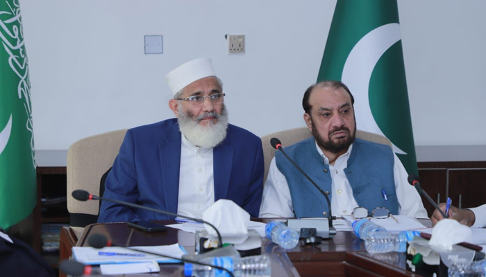 Central Chief of Jamaat-e-Islami Sirajul Haq speaks during a presser in Mansoora on December 3, 2023. — Facebook/Siraj ul Haq