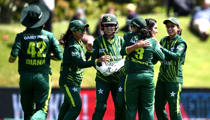 Pakistani womens team celebrates during a match in this image. — PCB