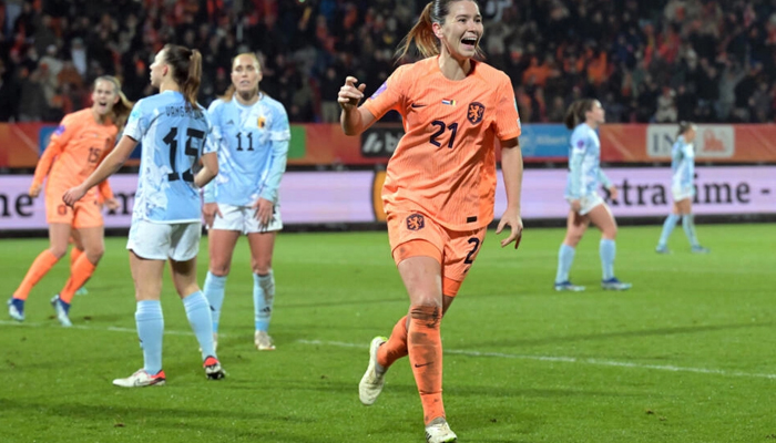 Netherlands midfielder Damaris Egurrola celebrates after scoring two late goals. — AFP/File