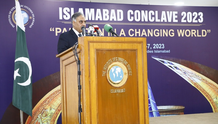 ISSI DG and former foreign secretary Sohail Mahmood speaks during the event of the Islamabad Conclave-2023 on the theme “Pakistan in a Changing World on December 6, 2023. — ISSI website