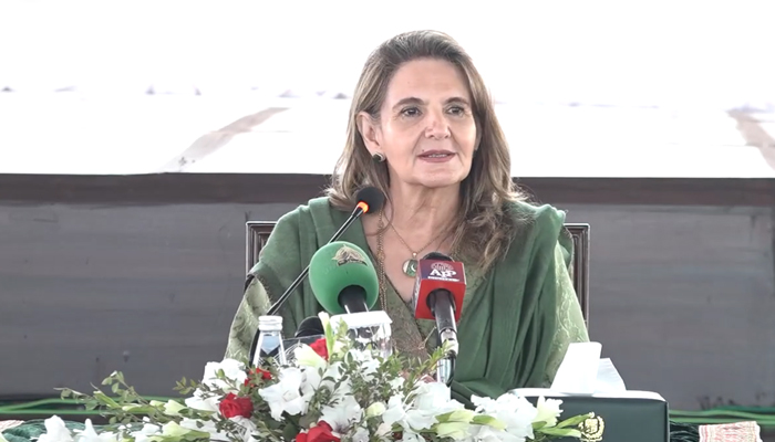 Samina Alvi, wife of President Dr Arif Alvi speaks in Islamabad in this still on December 2, 2023. — Facebook/Samina Alvi