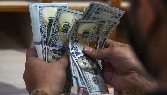 A currency exchange dealer holds dollars in his hands. — AFP File