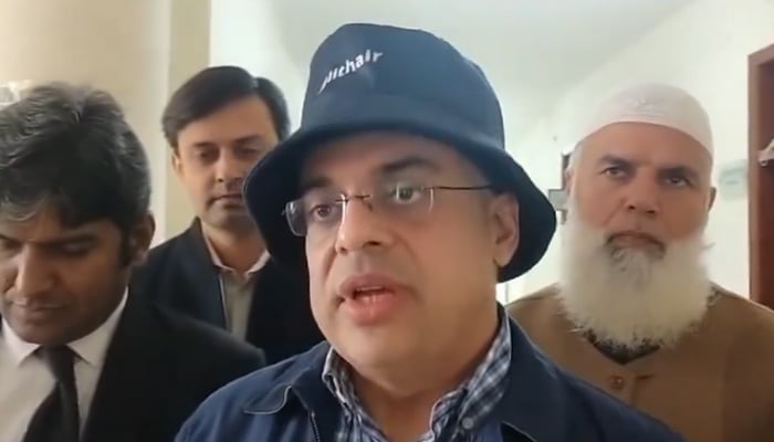 Ahad Cheema, special assistant to caretaker prime minister speaks with the journalists in this still taken from a video released on December 8, 2023. — X/@MurtazaViews