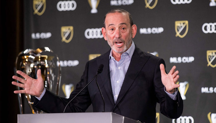 MLS Commissioner Don Garber speaks during his State of the League address ahead of the 2023 MLS Cup at Lower. com Field in Columbus on December 08, 2023. — AFP