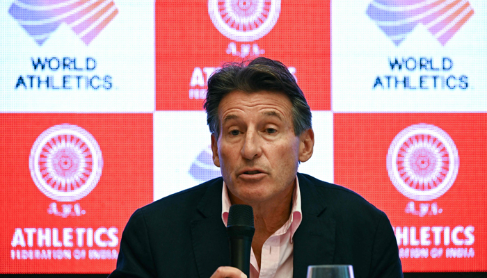 Sebastian Coe, World Athletics president, speaks during a press conference on the sidelines of the 141st IOC session in Mumbai on October 14, 2023. — AFP